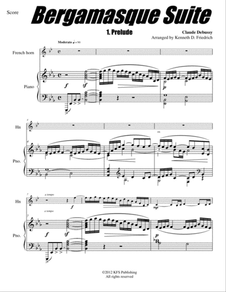 Bergamasque Suite - horn and piano Horn scores gallery preview page 1
