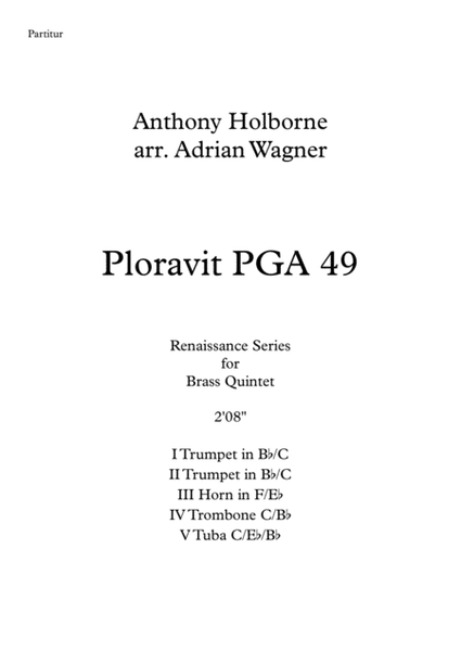Ploravit PGA 49 (Anthony Holborne) Brass Quintet arr. Adrian Wagner image number null