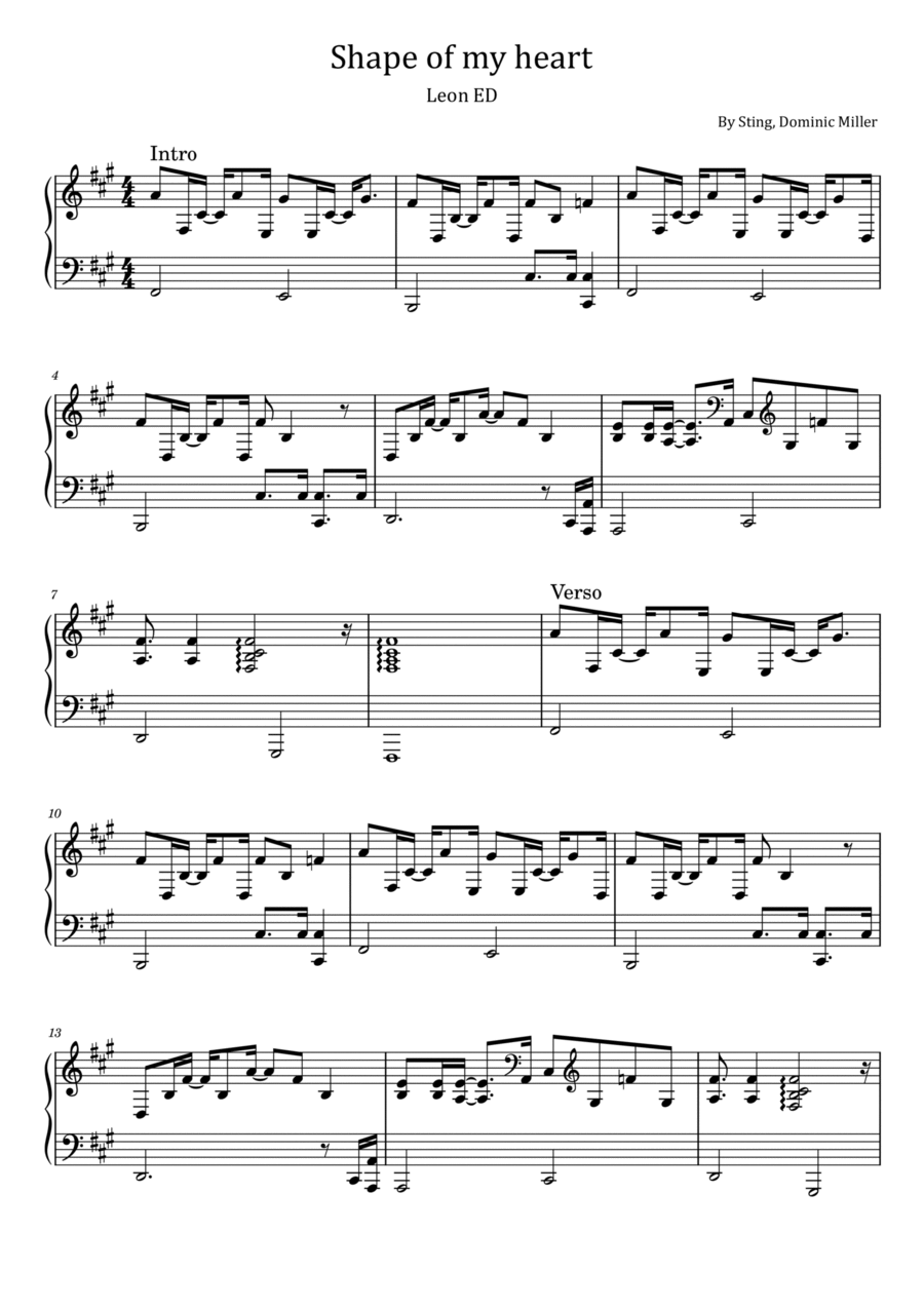 Shape Of My Heart Piano Solo scores gallery preview page 1