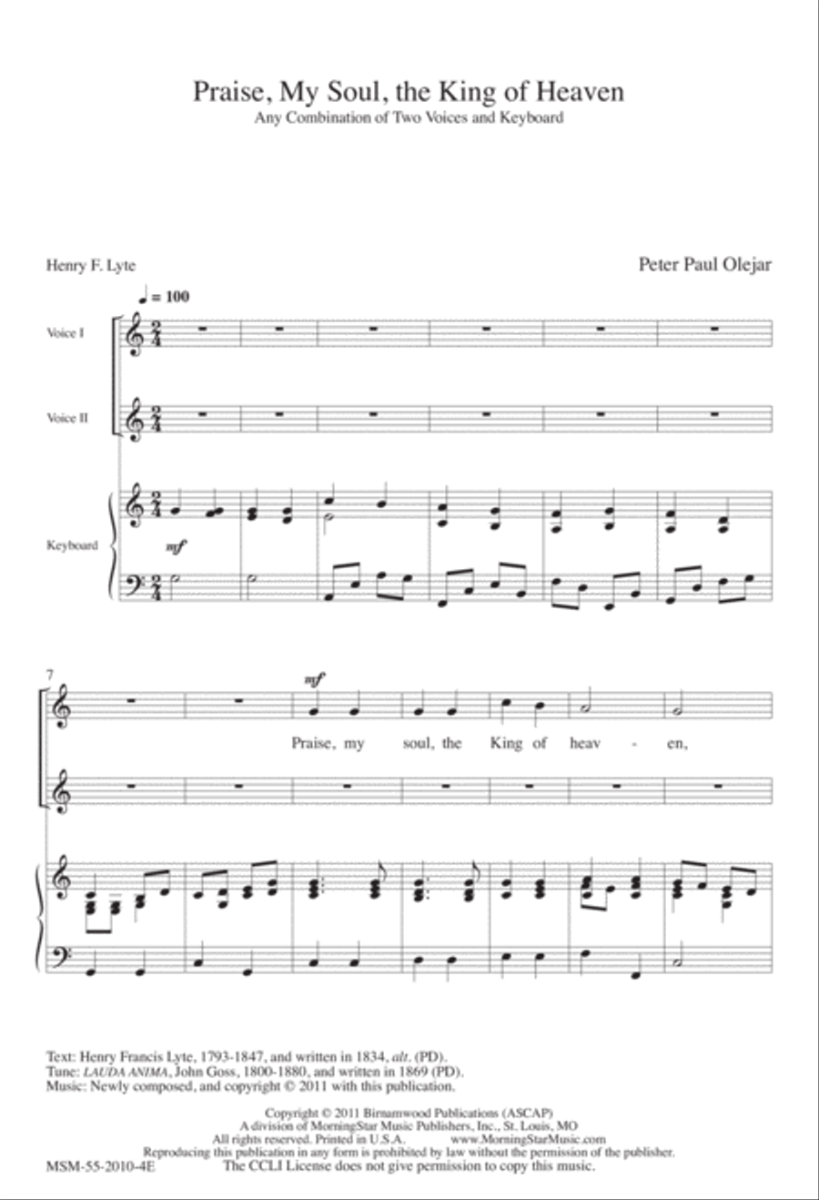 Praise, My Soul, the King of Heaven Choir scores gallery preview page 2