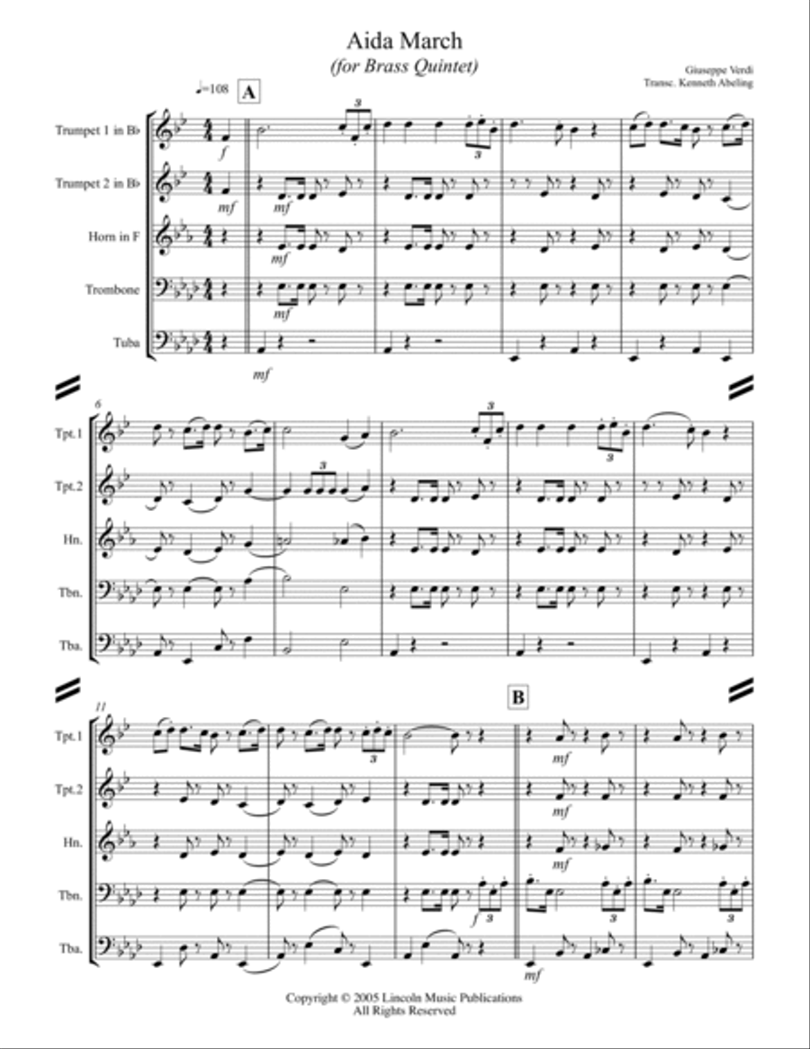 March – Aida March (excerpt from Triumphal March) (for Brass Quintet) Brass Quintet scores gallery preview page 2