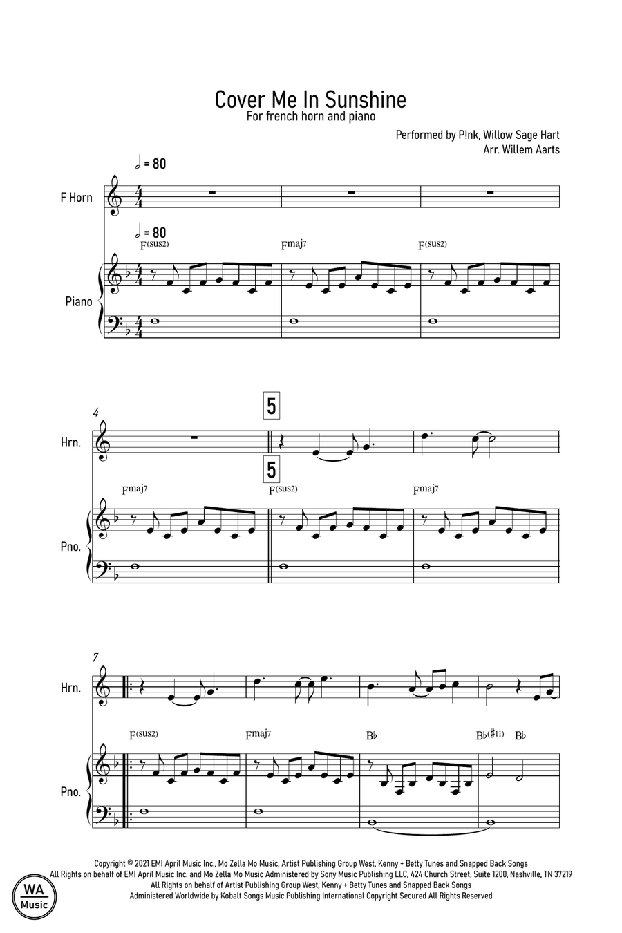Cover Me In Sunshine Cover Me In Sunshine Piano scores gallery preview page 1