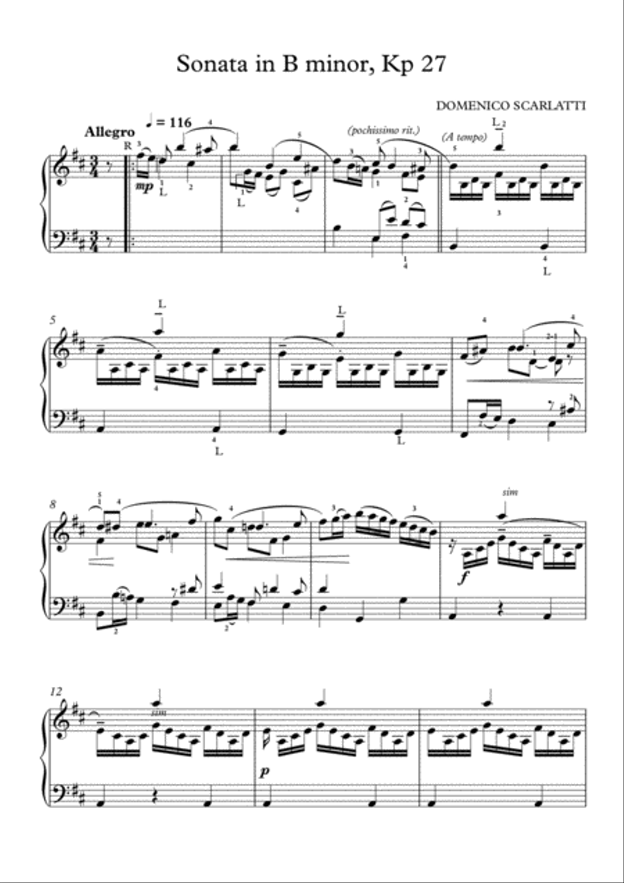 PRB Piano Series - Sonata in B minor, Kp 27 (Scarlatti) Piano Solo scores gallery preview page 2