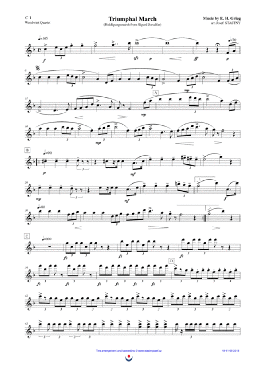 Triumphal March (Grieg) Woodwind Quartet scores gallery preview page 5