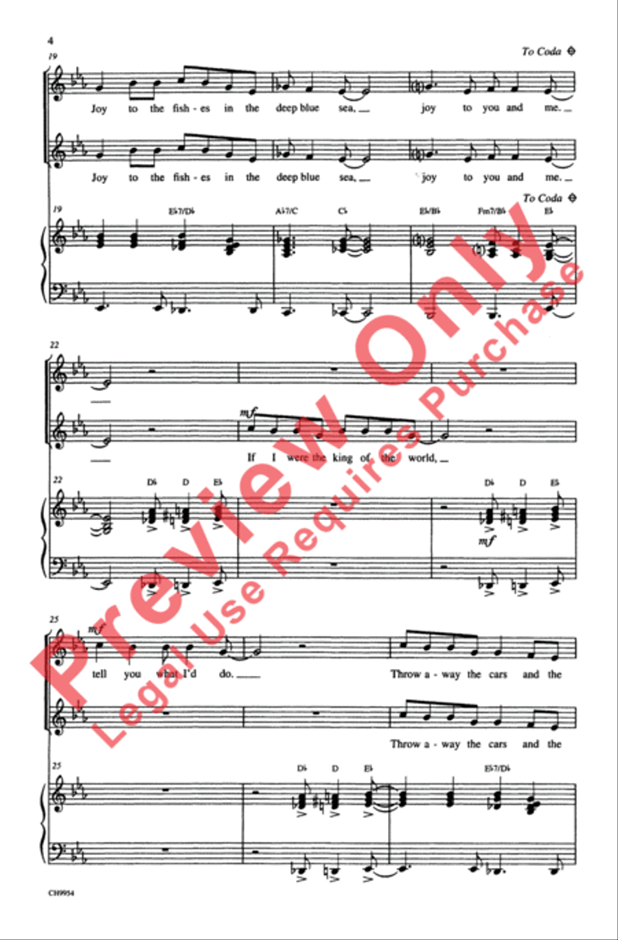 Joy to the World (Jeremiah Was a Bullfrog) Unison Choir scores gallery preview page 4