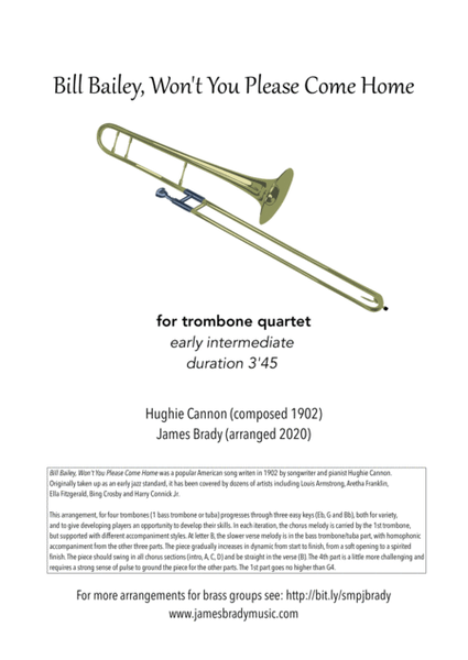 Bill Bailey, Won't You Please Come Home? - fun arrangement for trombone quartet image number null