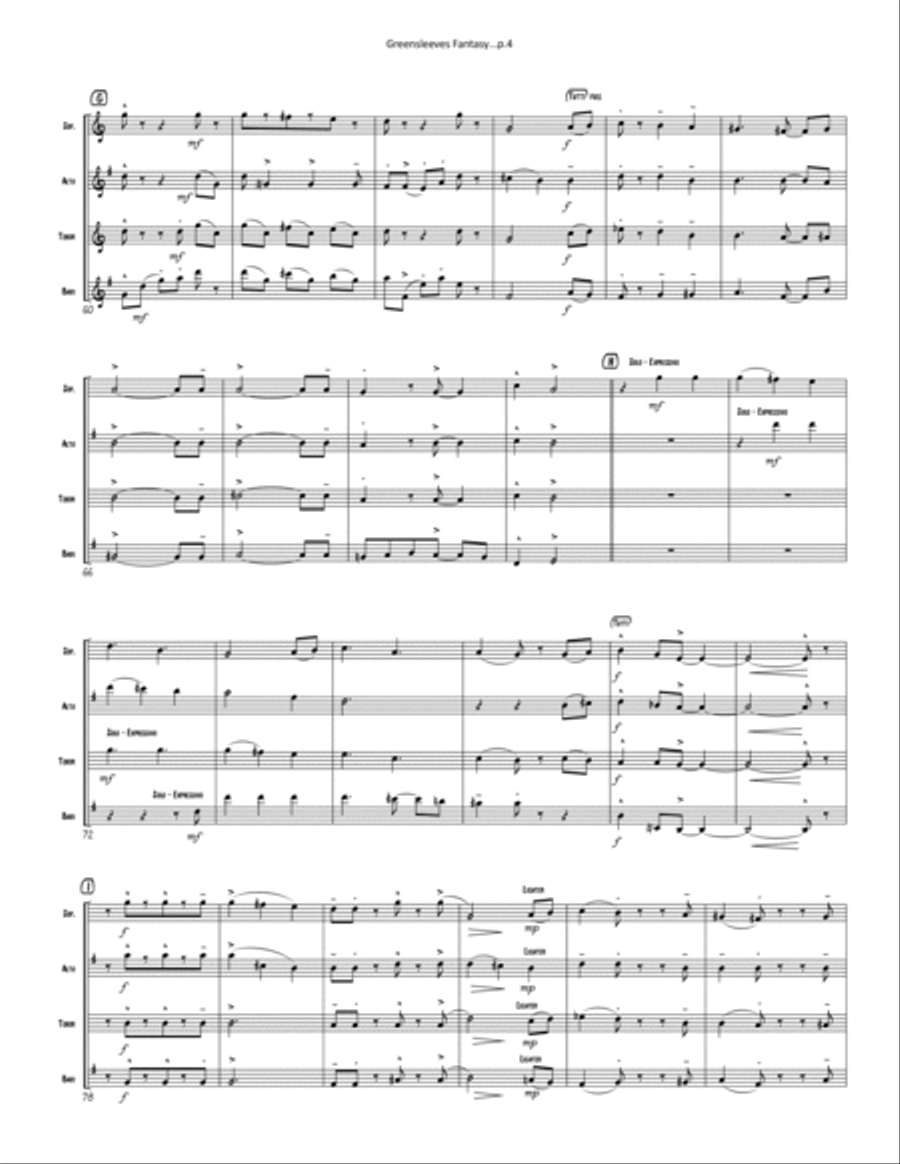 Greensleeves Fantasy Greensleeves Fantasy Woodwind Quartet scores gallery preview page 4