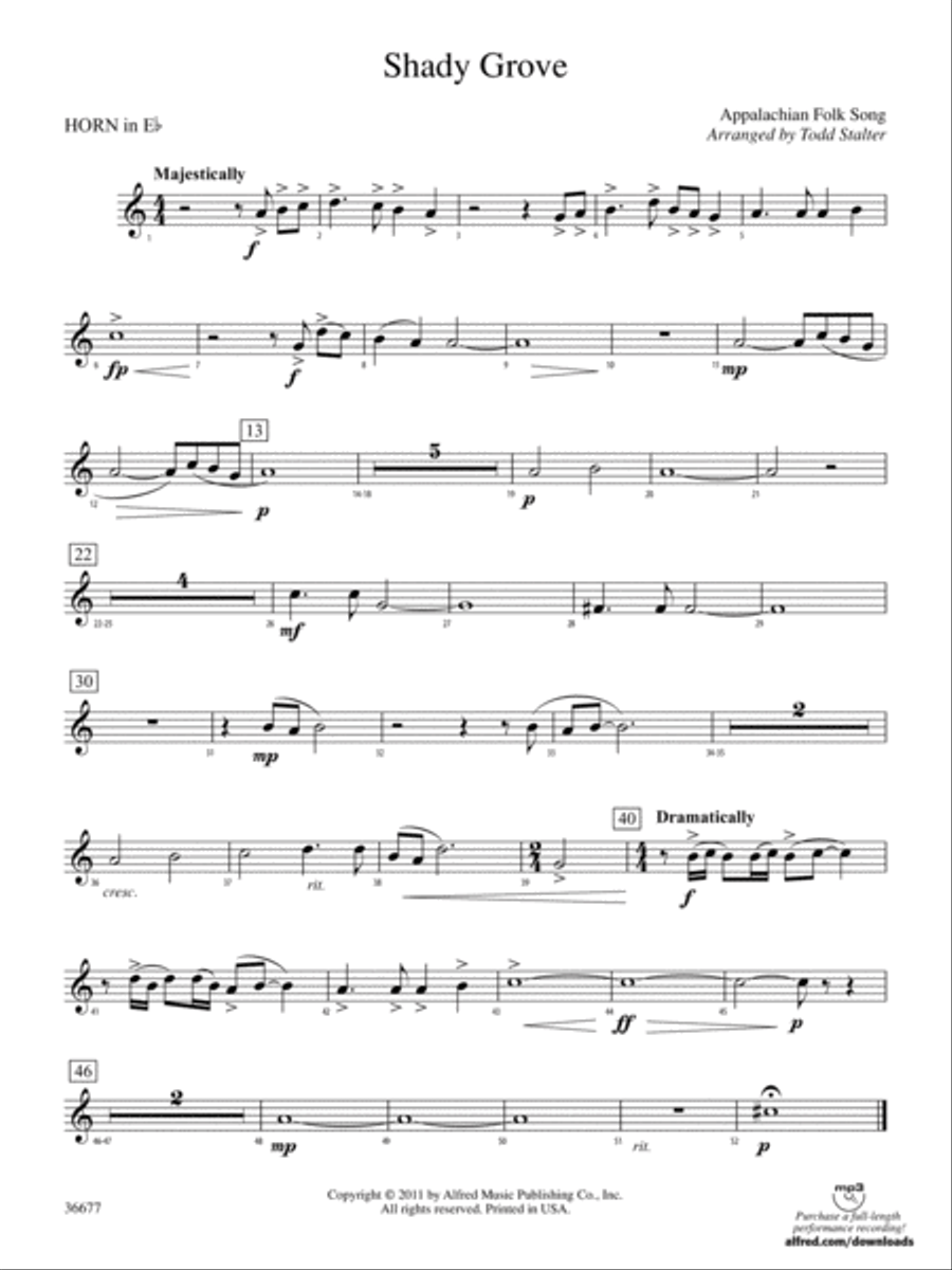 Shady Grove: (World Part) 1st Horn in E-flat Concert Band scores gallery preview page 1