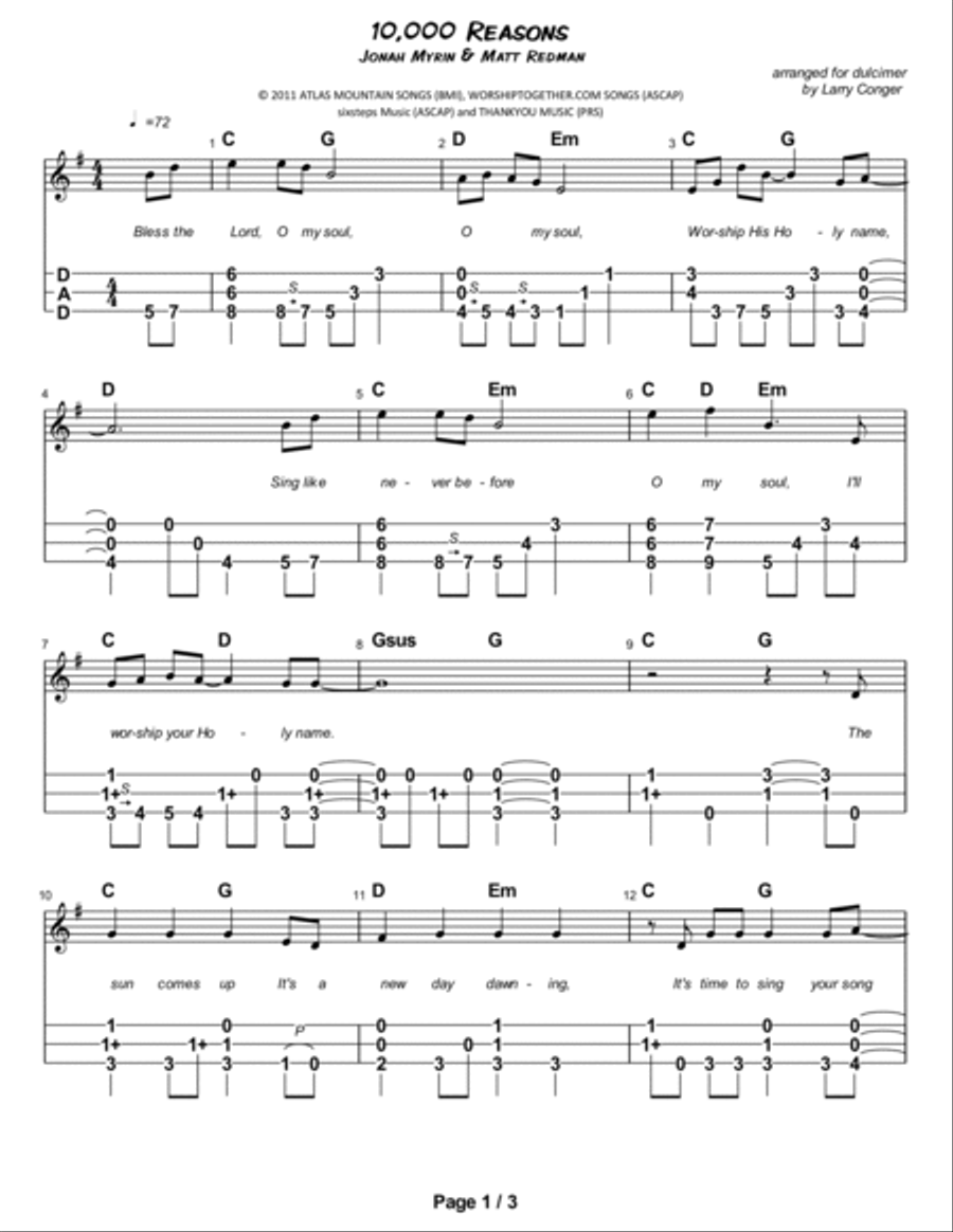 10,000 Reasons (bless The Lord) Dulcimer scores gallery preview page 2