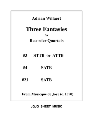 Book cover for Three Renaissance Fantasies for Recorder Quartets