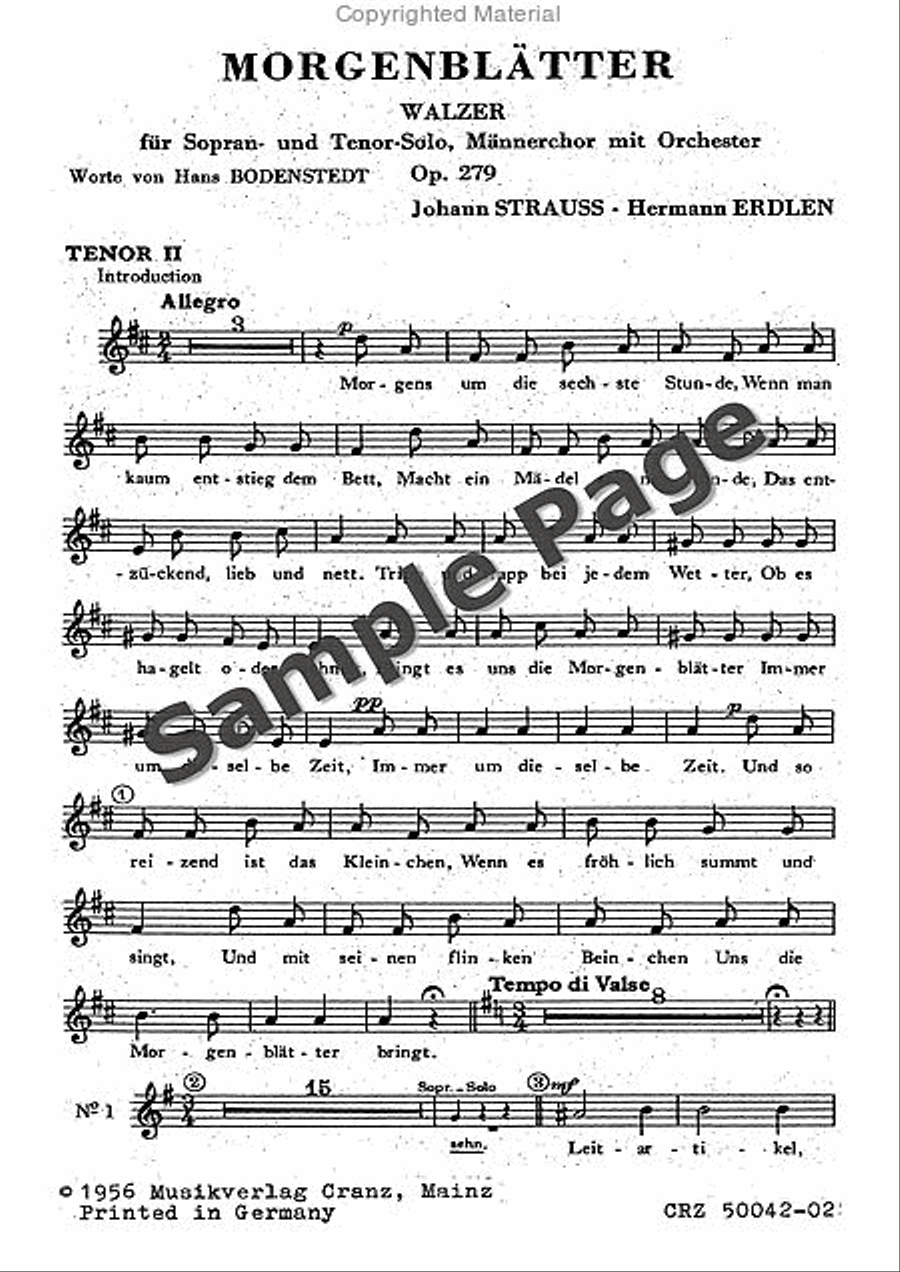 Strauss J Morgenblaetter Op279 (erdlen) TTBB scores gallery preview page 2