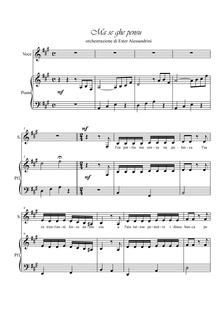Ma se ghe pensu. Voice and piano Choir scores gallery preview page 1