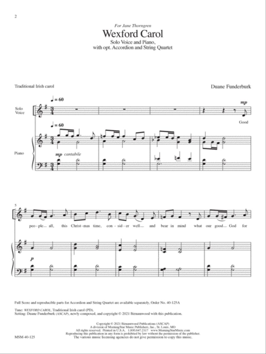 Wexford Carol (Downloadable Piano/Vocal Score) Cello scores gallery preview page 2