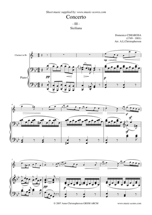 Book cover for Cimarosa Siciliana - 3rd movement from Oboe Concerto - Clarinet and Piano