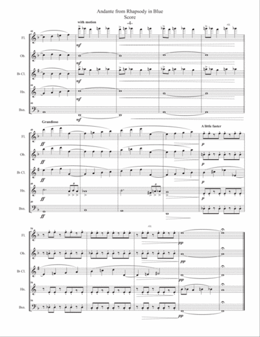 Andante from Rhapsody in Blue for Woodwind Quintet Andante from Rhapsody in Blue for Woodwind Quintet Woodwind Quintet scores gallery preview page 5