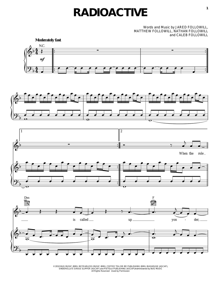 Radioactive Piano, Vocal, Guitar scores gallery preview page 1
