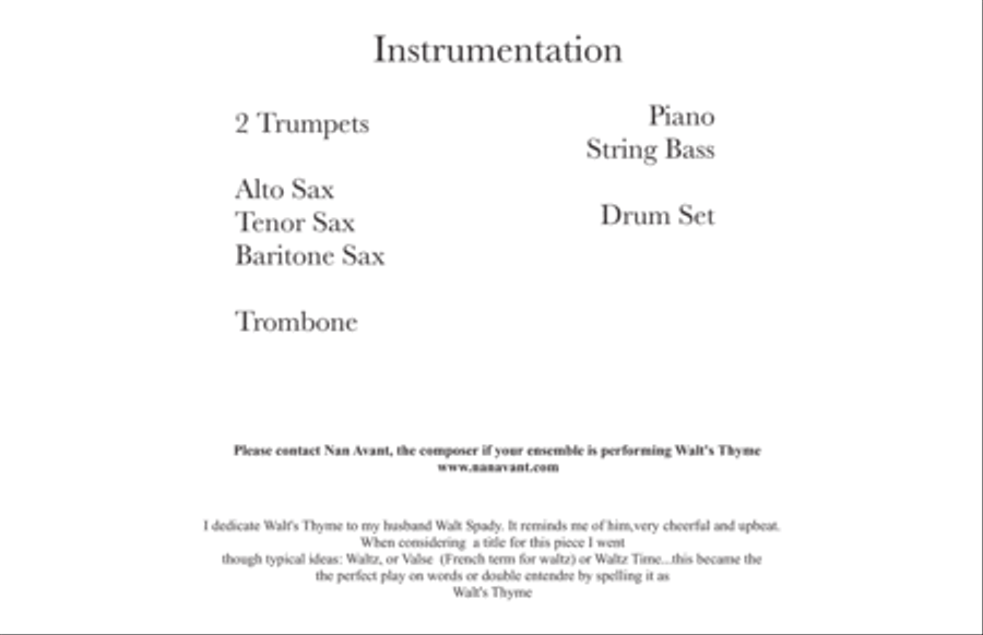 Walt's Thyme~ A Waltz for Jazz Ensemble and Horns Jazz Ensemble scores gallery preview page 2