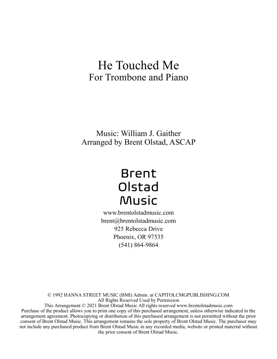 He Touched Me Trombone Solo scores gallery preview page 1