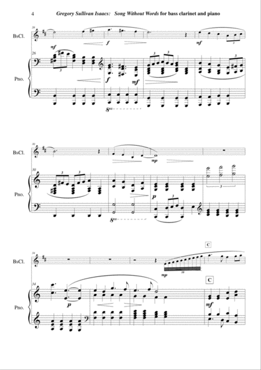 Gregory Sullivan Isaacs: Song Without Words for Bb bass clarinet and piano Bass Clarinet scores gallery preview page 4
