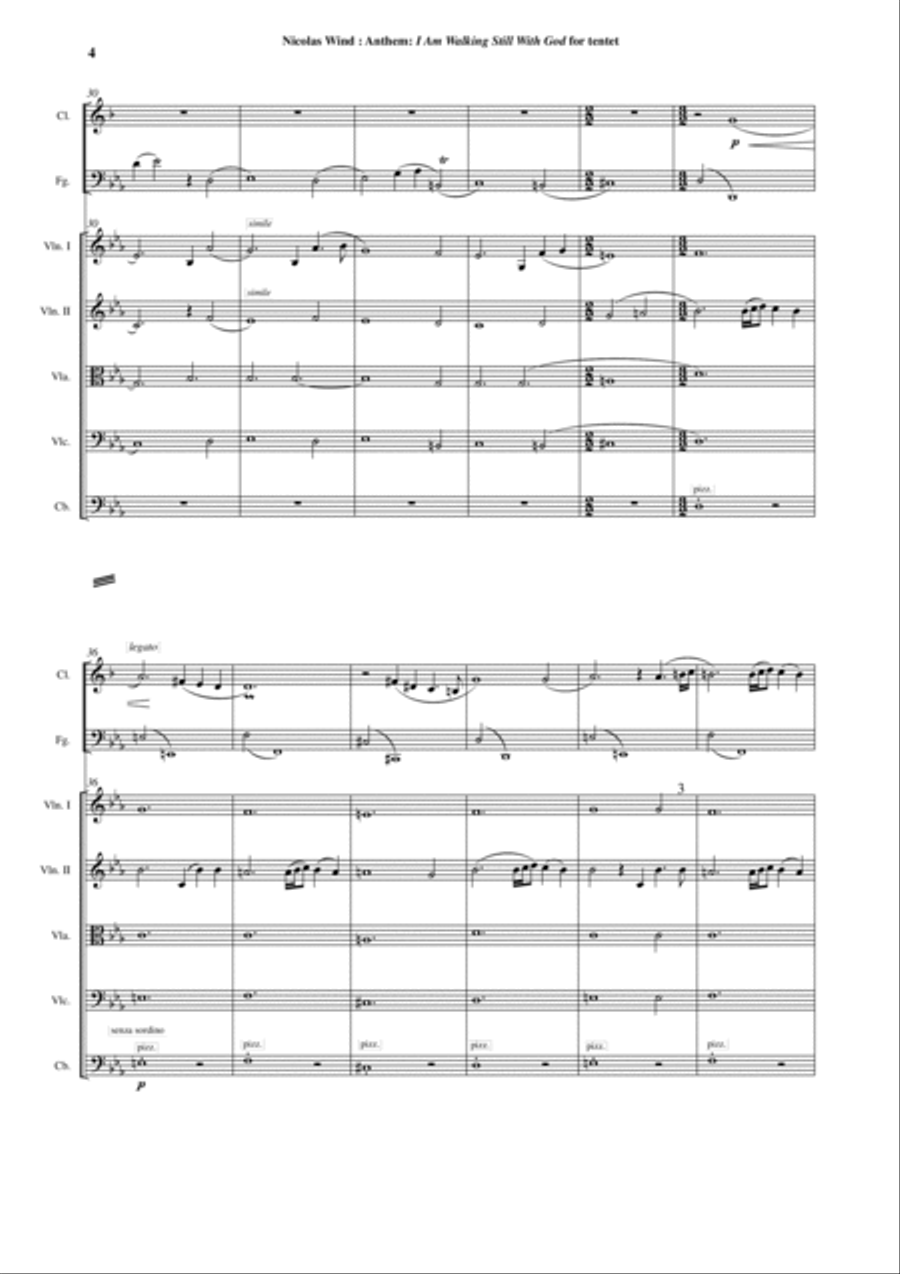Nicolas Wind: Anthem: I am Walking Still With God for wind quintet and string quintet Woodwind Quintet scores gallery preview page 4