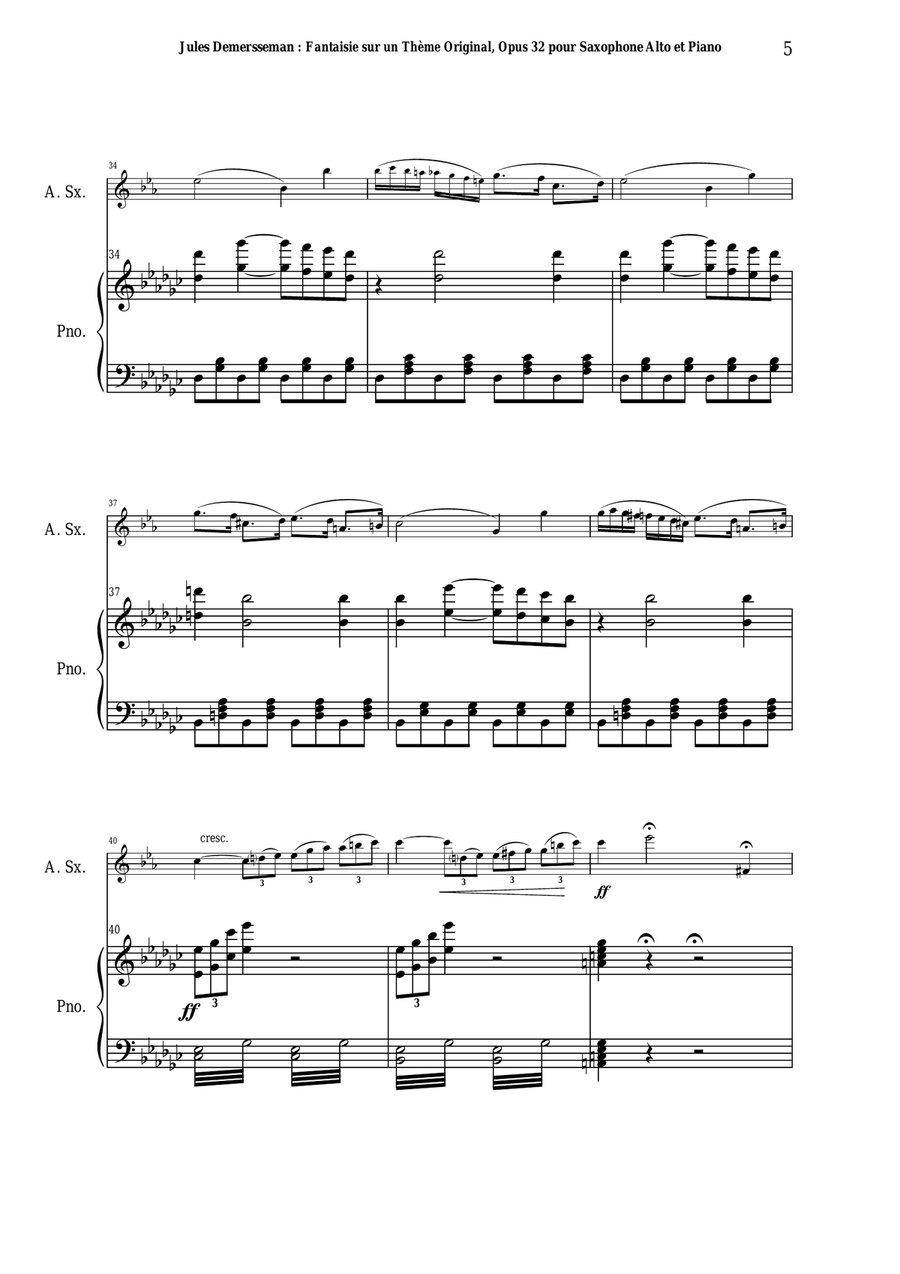 Jules Demersseman : Fantaisie, opus 32 for alto saxophone and piano