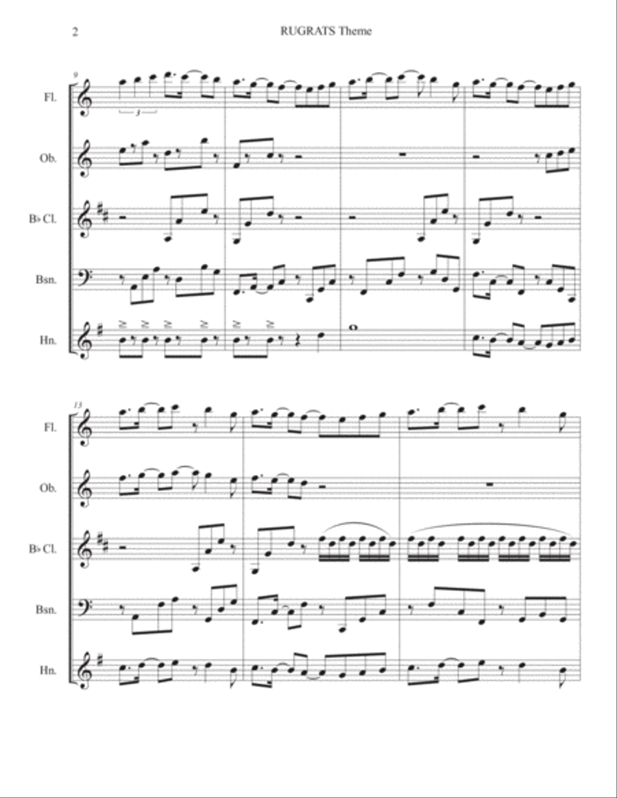 Rugrats Theme (t.v.) Woodwind Quintet scores gallery preview page 2