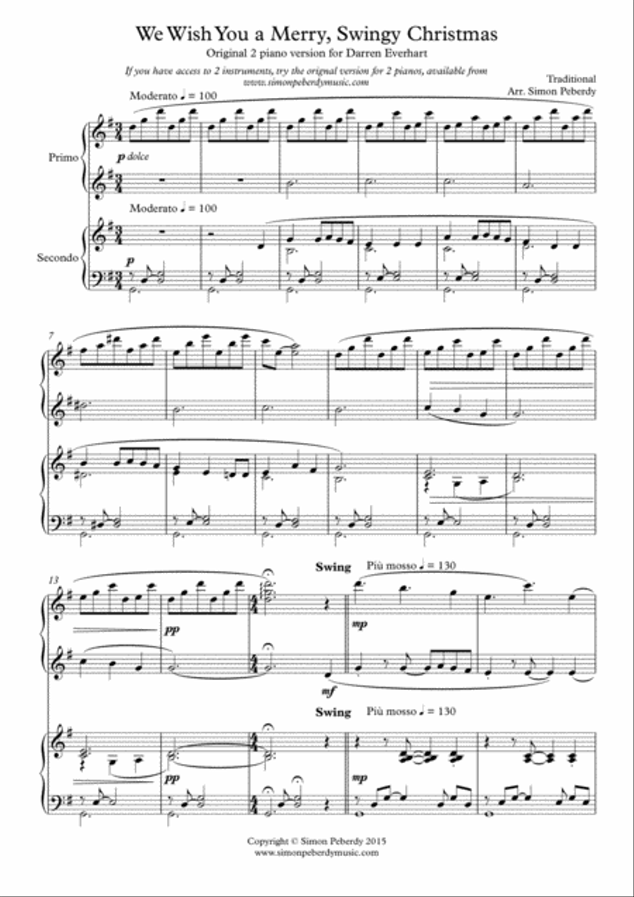 We Wish You a Merry, Swingy Christmas. Fun, jazz variations on a Christmas carol for piano duet 1 Piano, 4-Hands scores gallery preview page 2