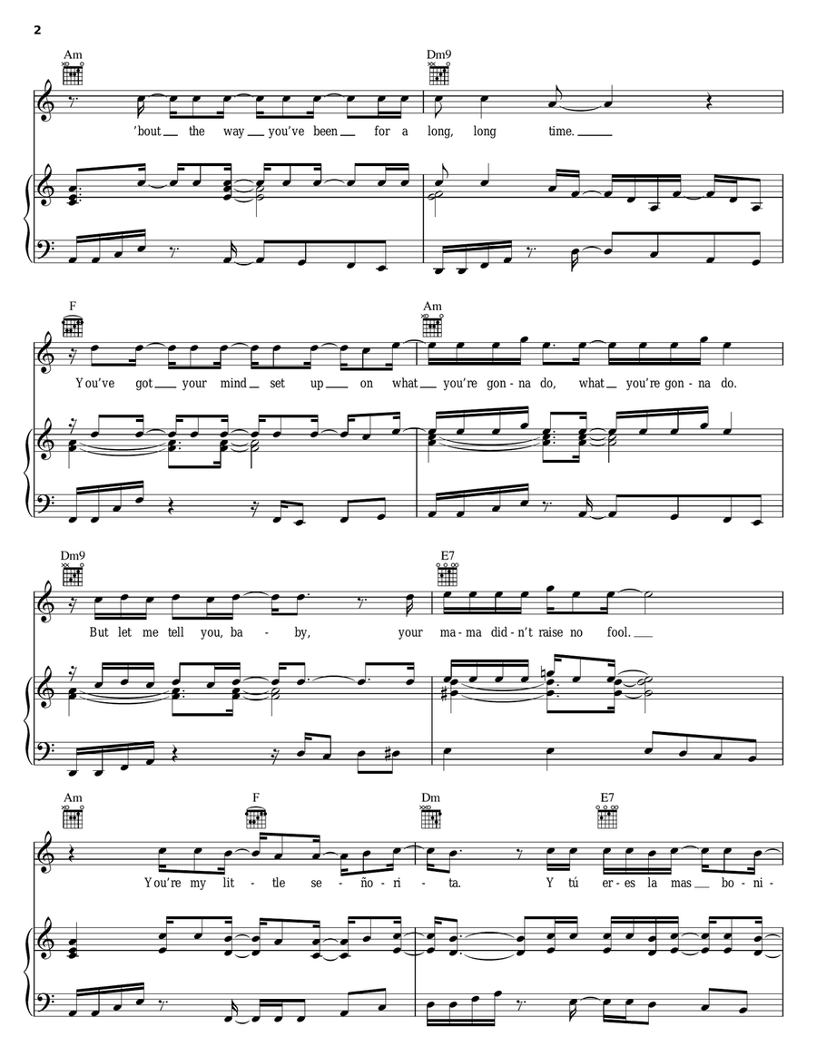 Señorita Piano, Vocal, Guitar scores gallery preview page 2