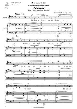 Book cover for L'absence, Op. 7 No. 4 (Original key. F-sharp Major)