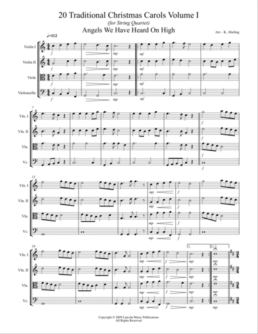 20 Traditional Christmas Carols Volume I (for String Quartet) String Quartet scores gallery preview page 2