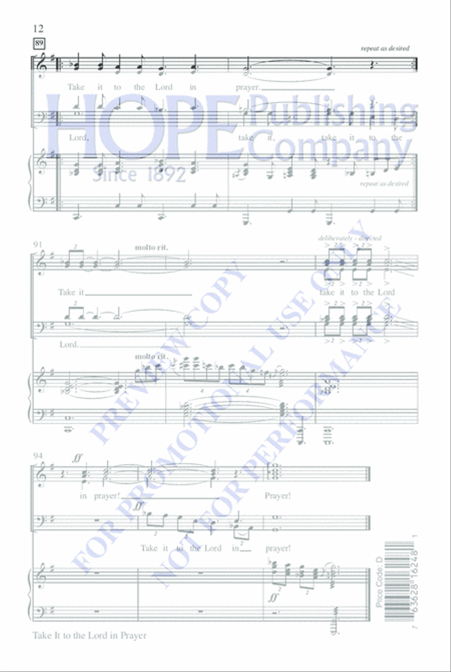 Take It to the Lord In Prayer 4-Part scores gallery preview page 12