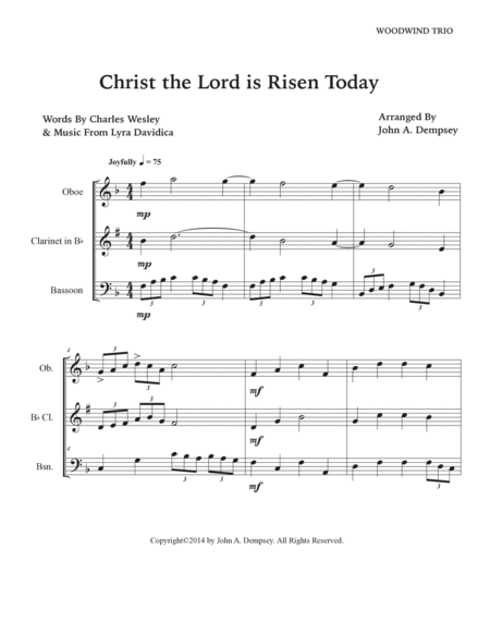 Christ the Lord is Risen Today (Woodwind Trio): Oboe, Clarinet and Bassoon image number null