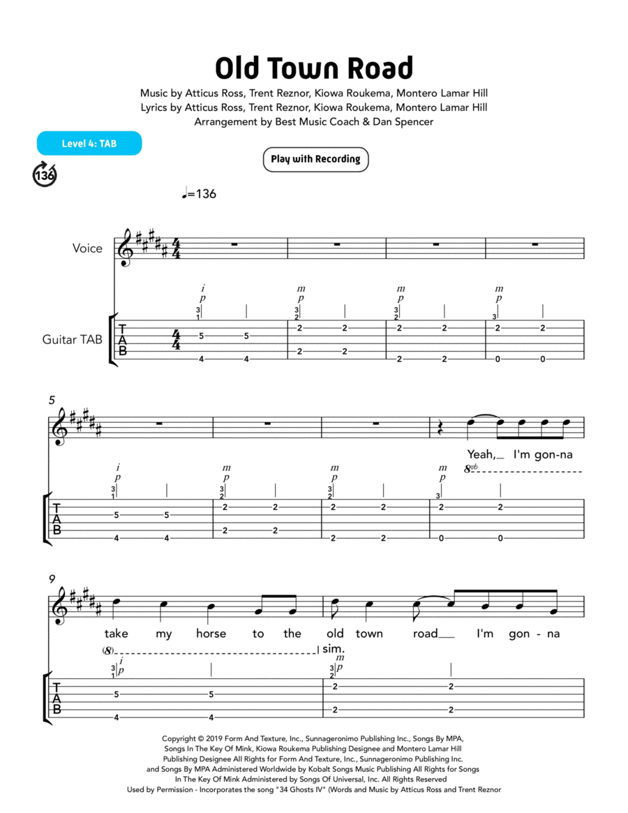 Old Town Road (remix) Electric Guitar scores gallery preview page 1
