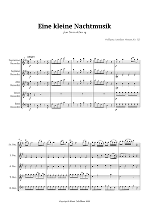 Book cover for Eine kleine Nachtmusik by Mozart for Recorder Quintet