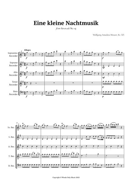 Eine kleine Nachtmusik by Mozart for Recorder Quintet image number null