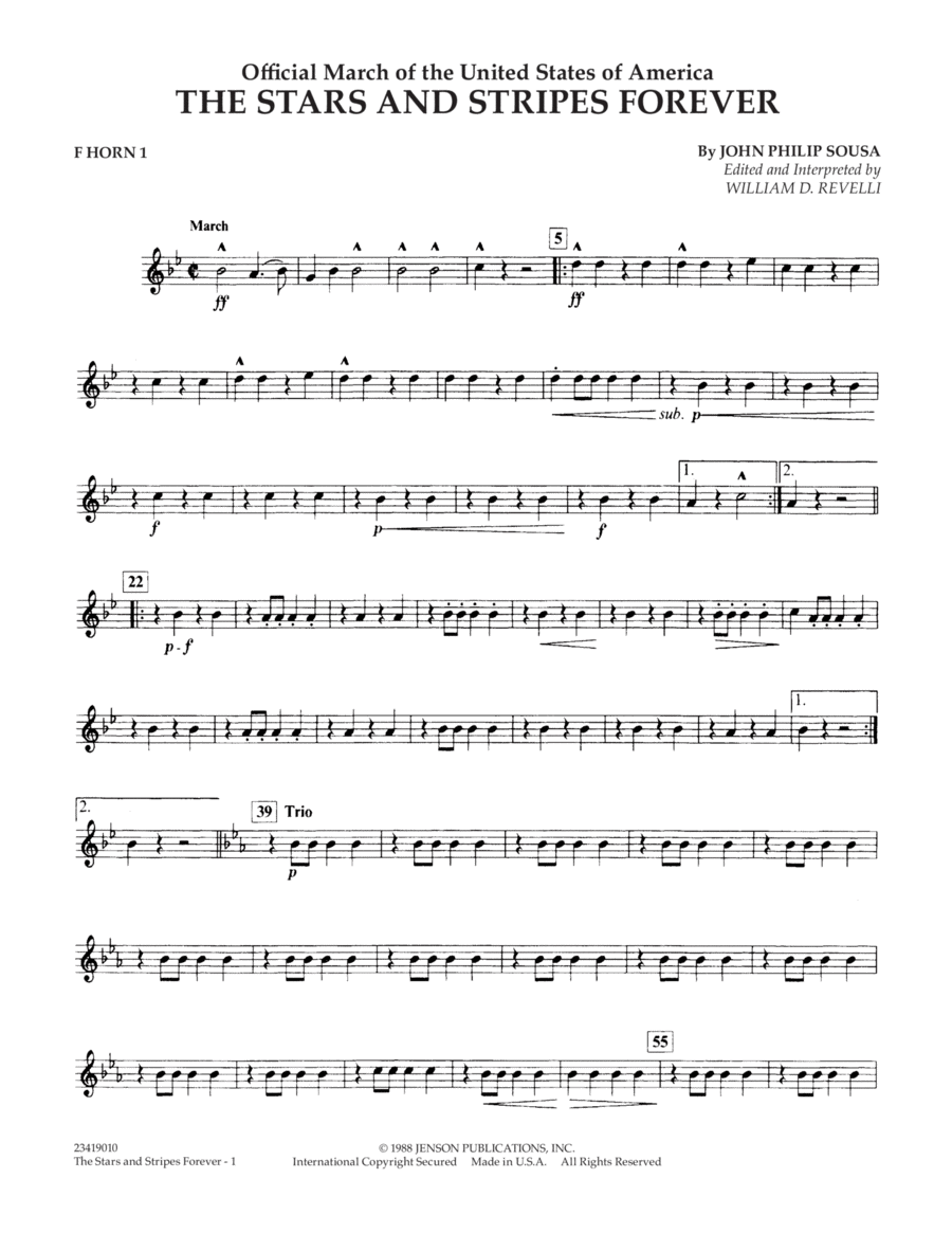 The Stars and Stripes Forever - F Horn 1 Horn scores gallery preview page 1