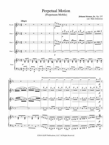 Perpetual Motion for Piccolo, Three Flutes and Piano