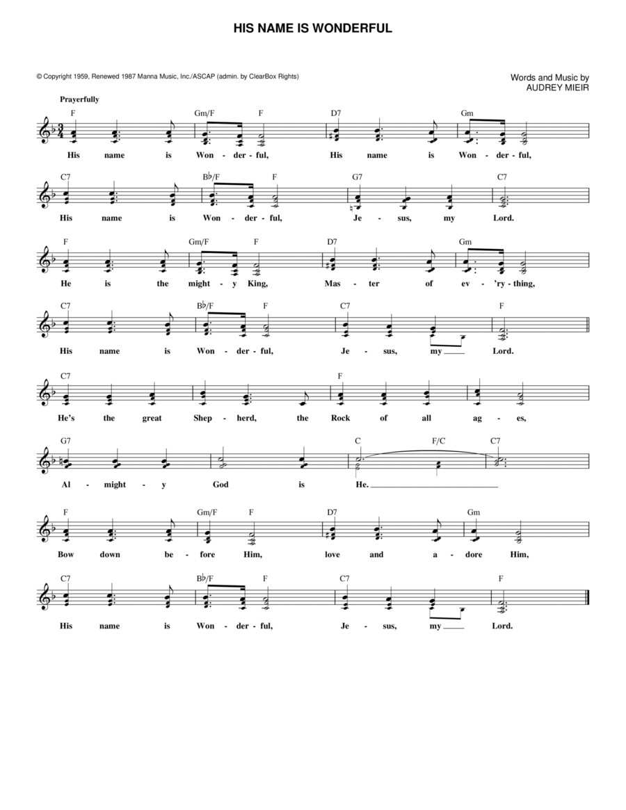 His Name Is Wonderful Flute scores gallery preview page 1