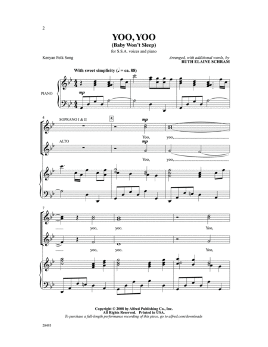 Yoo, Yoo (Baby Won't Sleep) Women's Choir scores gallery preview page 2