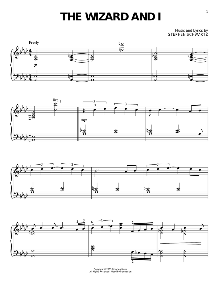 The Wizard And I (from Wicked) Piano Solo scores gallery preview page 1