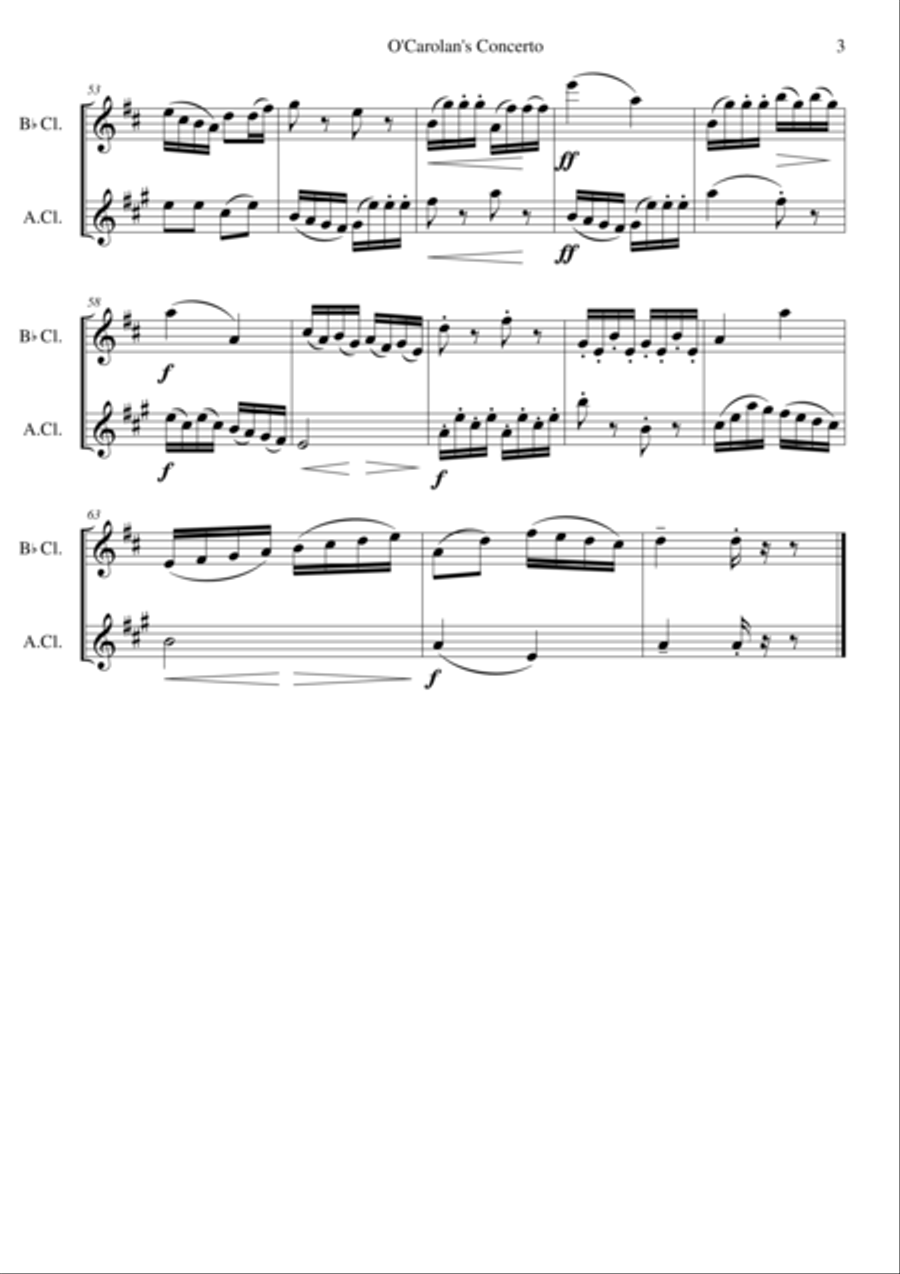 O'Carolan's Concerto for clarinet and alto clarinet B-Flat Clarinet scores gallery preview page 3