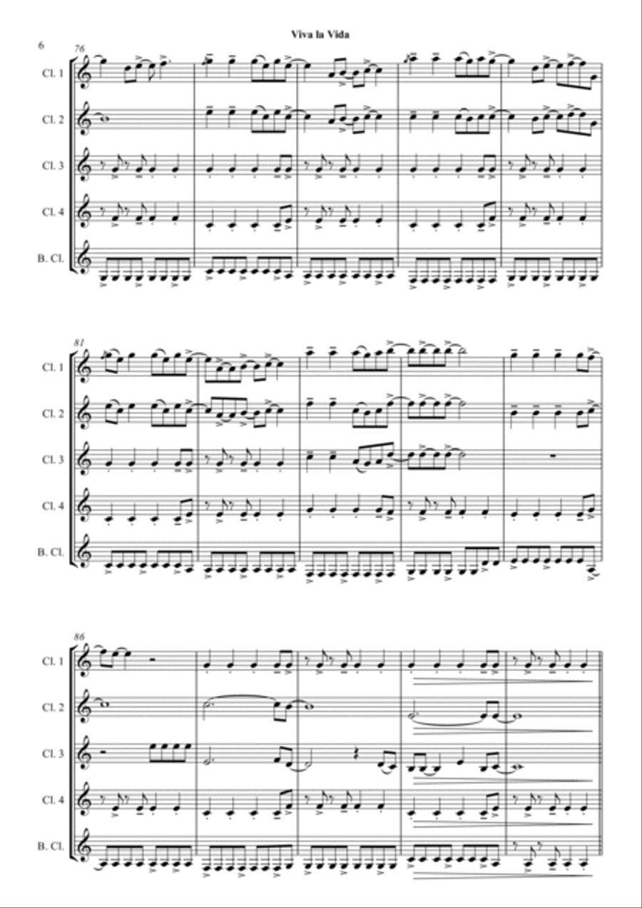Viva La Vida Bass Clarinet scores gallery preview page 6