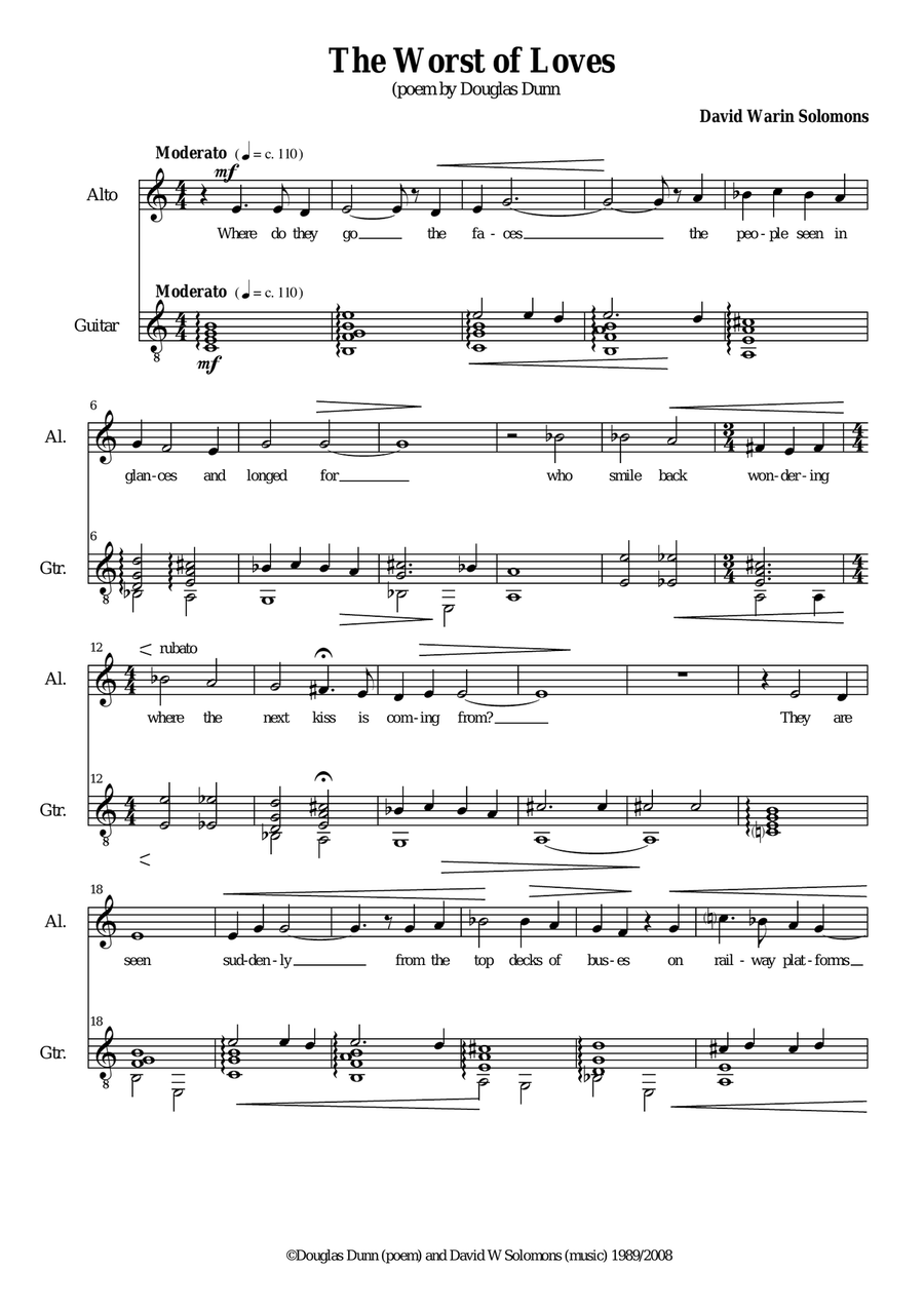 The worst of loves (Where do they go, the faces?) for alto and guitar Vocal Duet scores gallery preview page 1