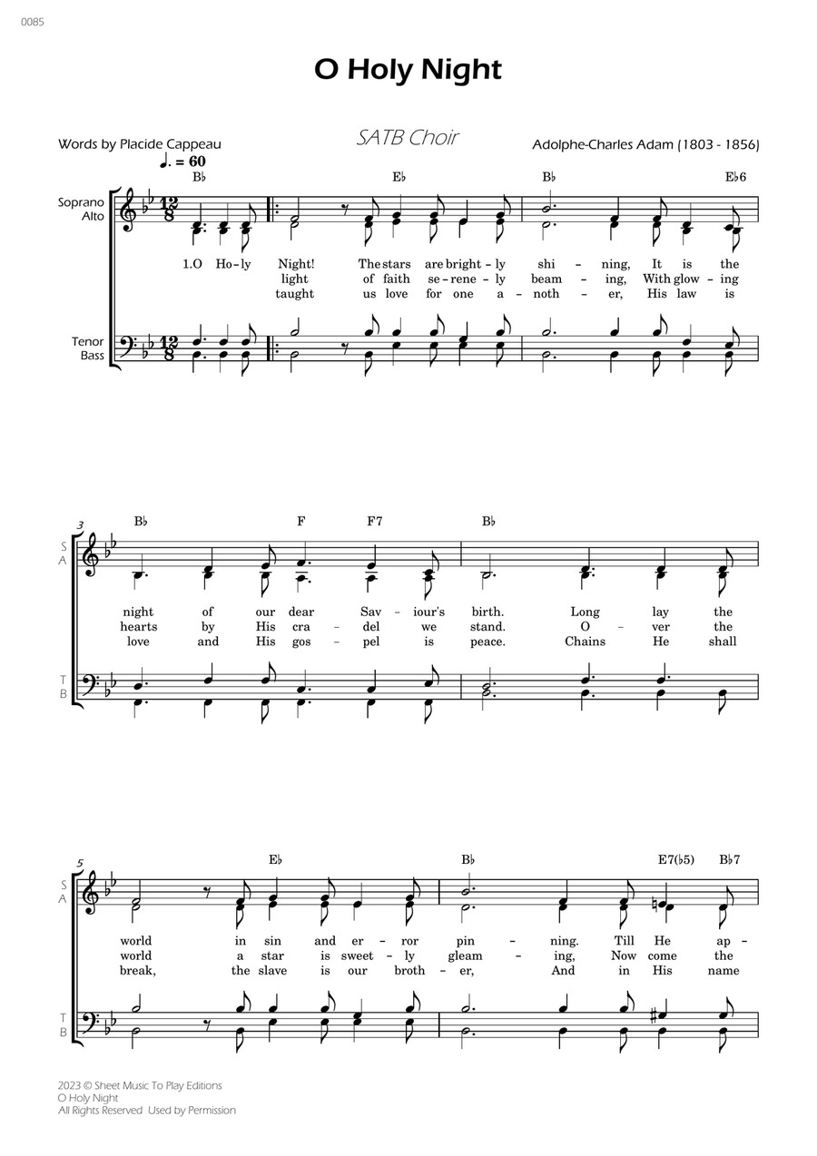 O Holy Night - SATB Choir - W/Chords 4-Part scores gallery preview page 1