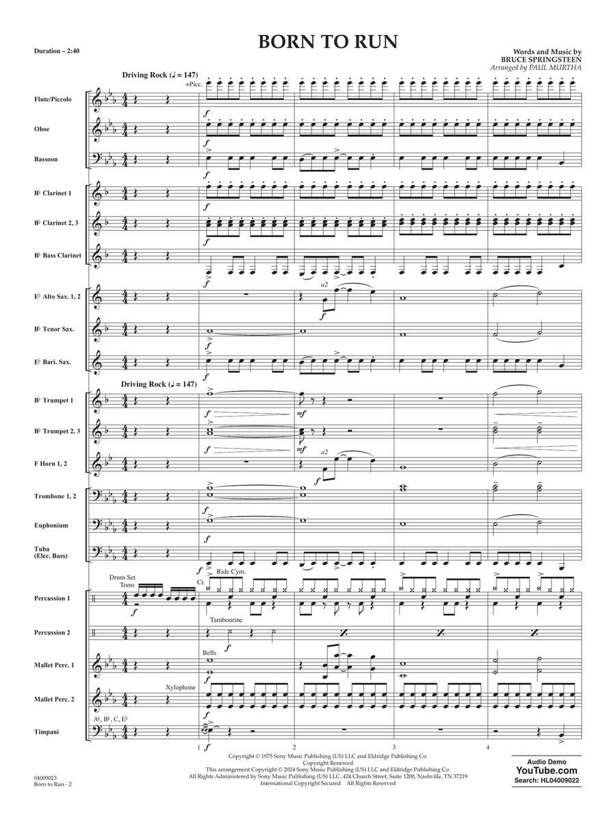 Born To Run (arr. Paul Murtha) - Conductor Score (Full Score) Concert Band scores gallery preview page 2