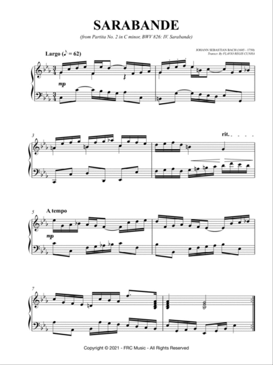 Partita No. 2 in C minor, BWV 826: IV. Sarabande (As played by Vikingur Olafsson) Piano Solo scores gallery preview page 3