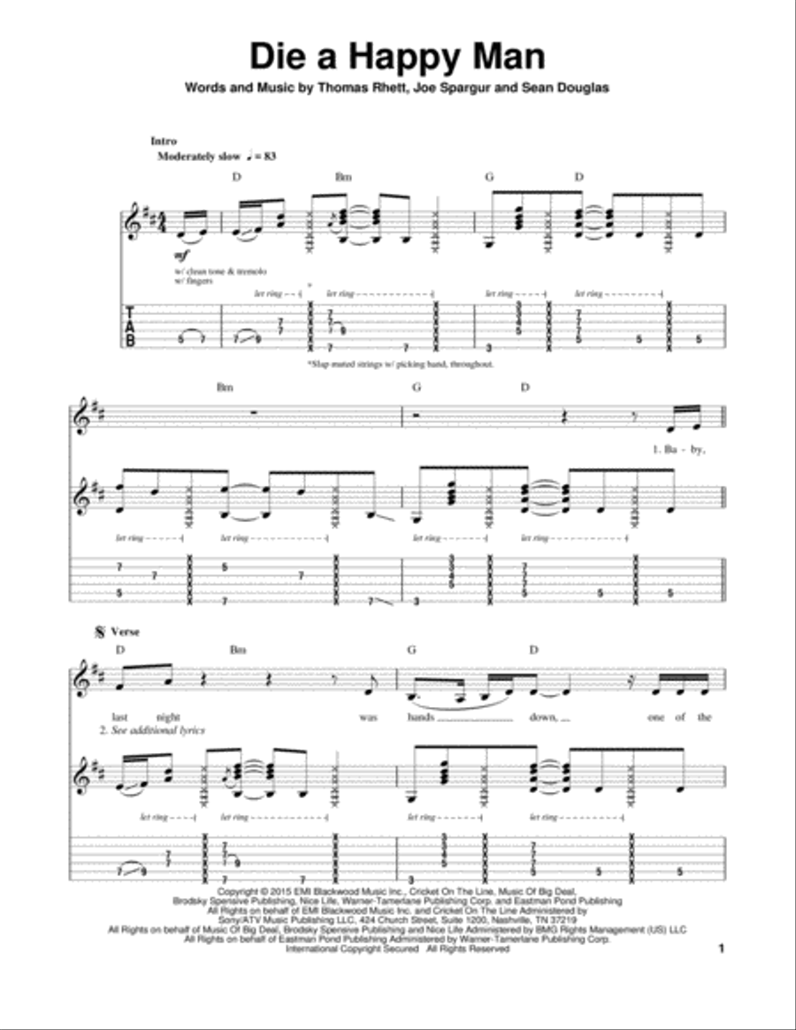 Die A Happy Man Electric Guitar scores gallery preview page 1