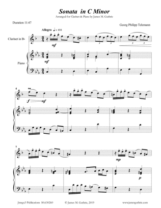Book cover for Telemann: Sonata in C Minor for Clarinet & Piano