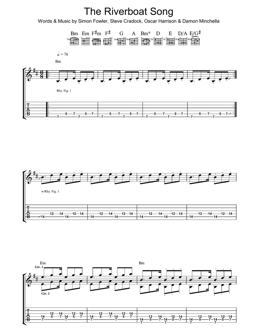 The Riverboat Song Guitar Tablature scores gallery preview page 1