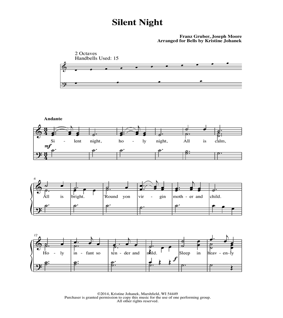 Silent Night (Small Group Version) (2 octave handbells, tone chimes or hand chimes) image number null